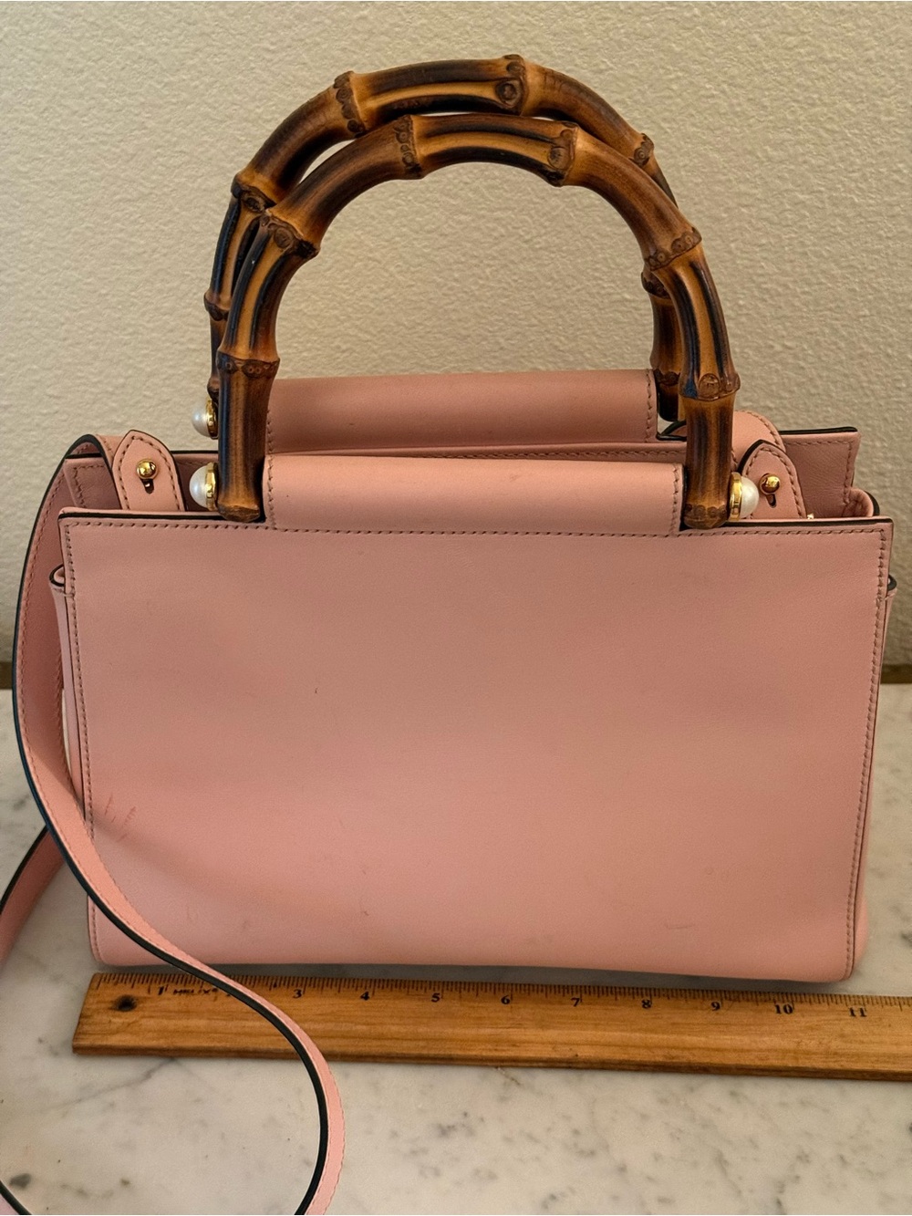 Gucci Pink Leather Satchel with Bamboo Top Handles